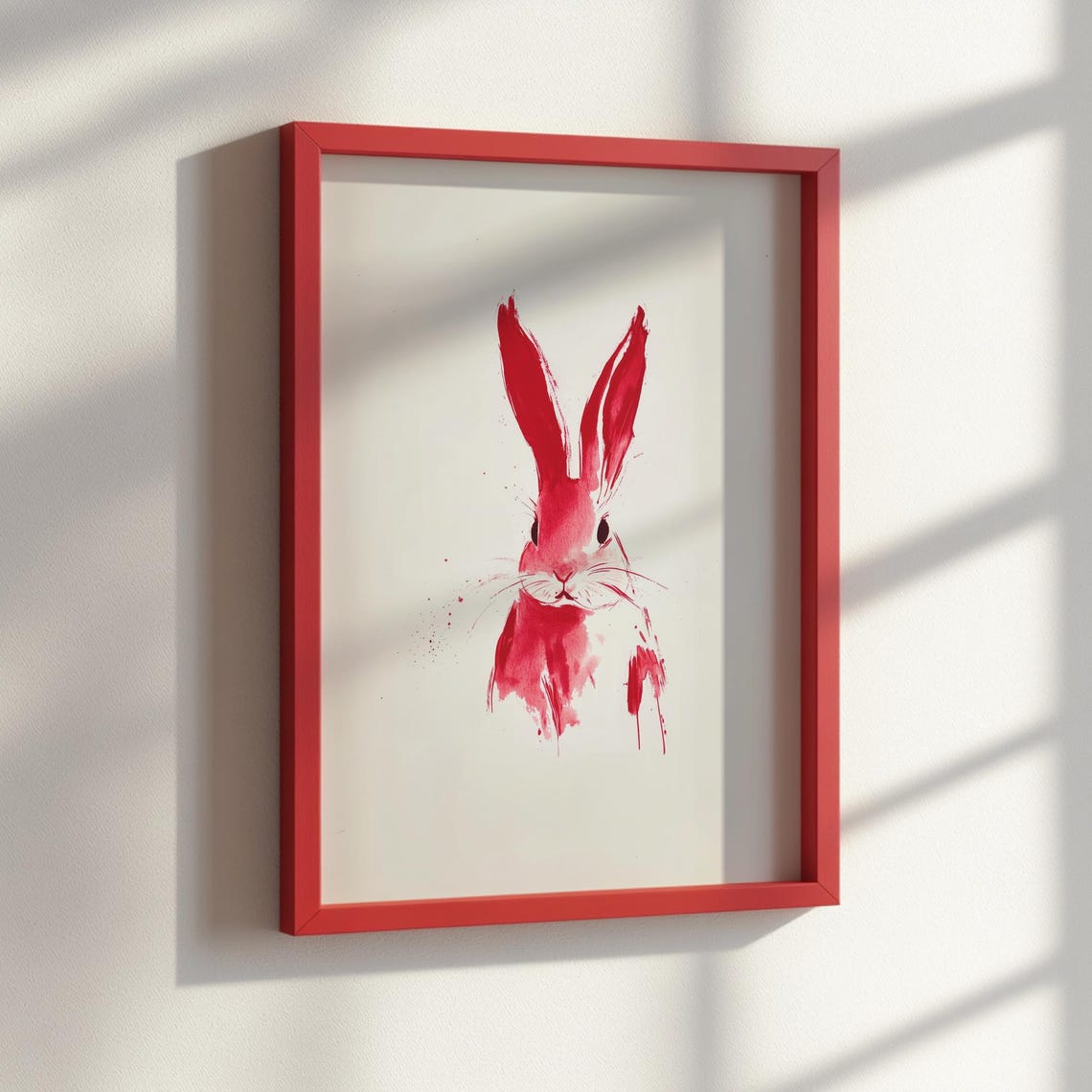 Red Ink Rabbit Chinese Zodiac Sumi E Watercolor Animal Poster - Image 2