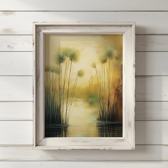 Papyrus Wetlands Golden Light Serene Water Landscape Art Poster