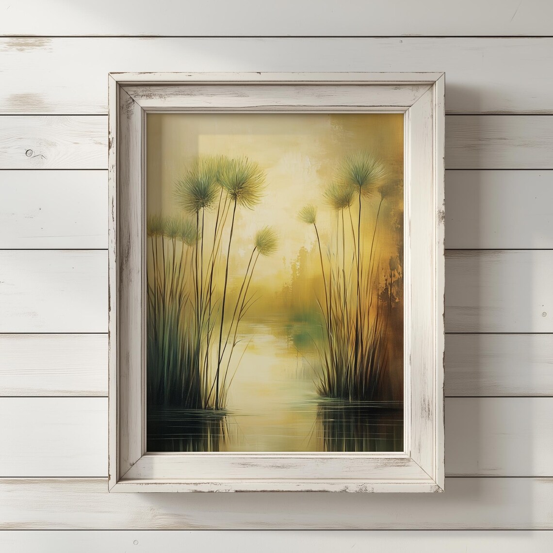 Papyrus Wetlands Golden Light Serene Water Landscape Art Poster