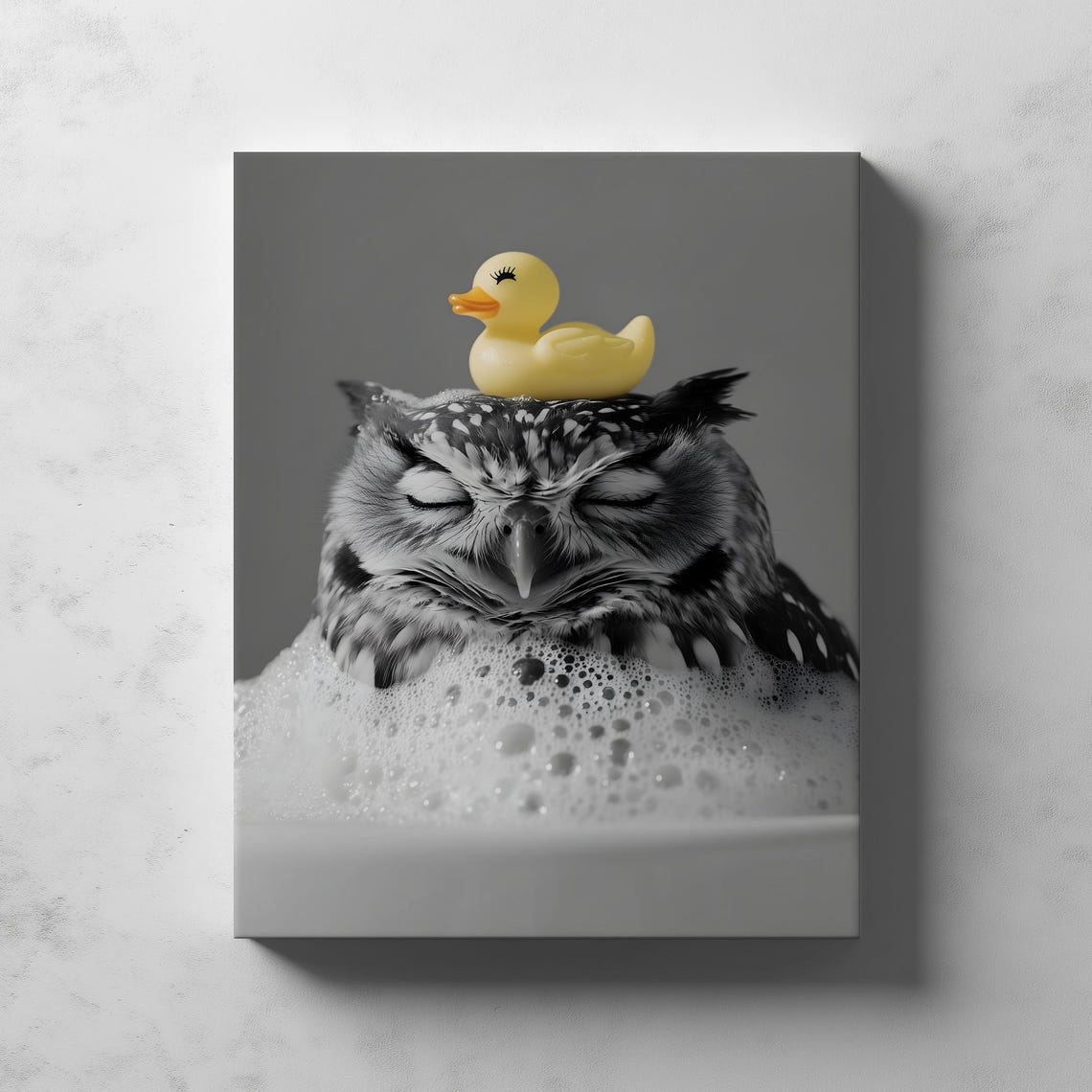Soapy Owl Relaxed Bird Art Poster Cute Wall Avian Bubble Bathroom - Image 2