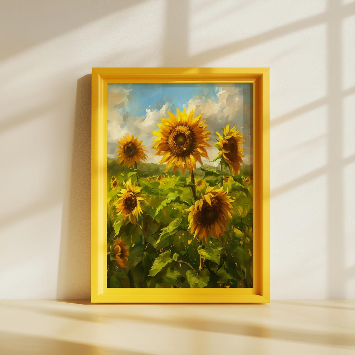 Vibrant Sunflower Field Under a Bright Sky Oil Painting Poster