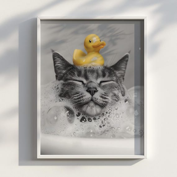 Sudsy Singapura Cute Cat Wall Art Funny Kitten Bathroom Humour