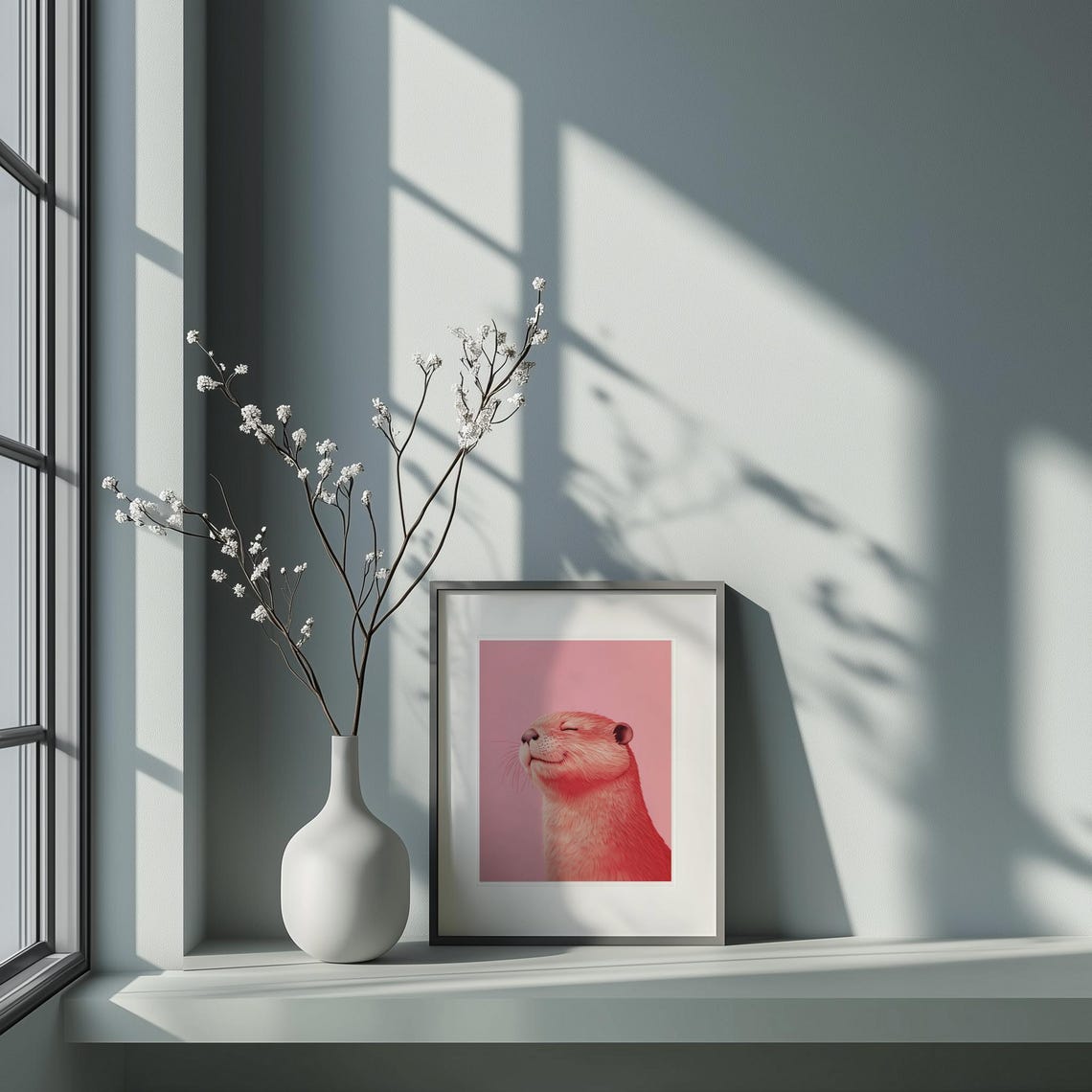 Serene Blush Pink Otter Portrait Minimal Pastel Animal Art Poster - Image 4