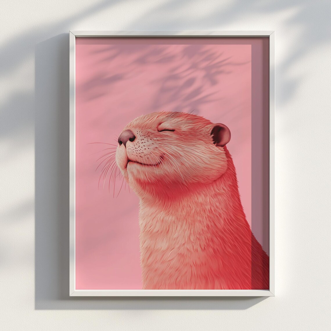 Serene Blush Pink Otter Portrait Minimal Pastel Animal Art Poster