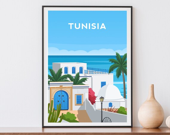 Sidi Bou Said Tunisia Travel Poster, Village Art Print