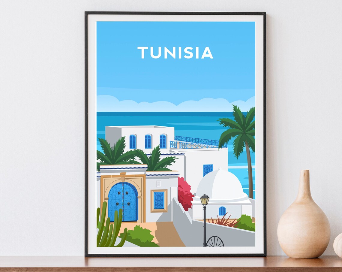 Sidi Bou Said Tunisia Travel Poster, Village Art Print