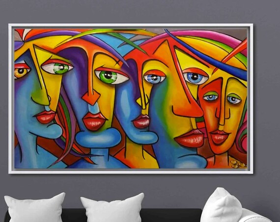 Cubist Colorful Abstract Faces Overlapping Modern Picasso Poster