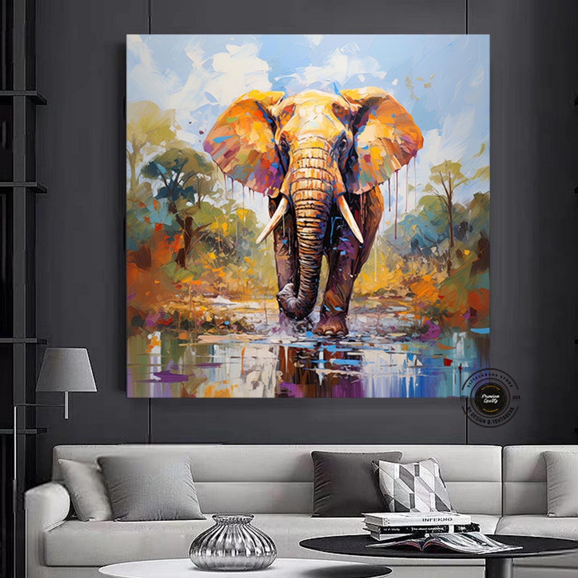 Colorful Elephant Walking Water Vibrant Safari Animal Poster
