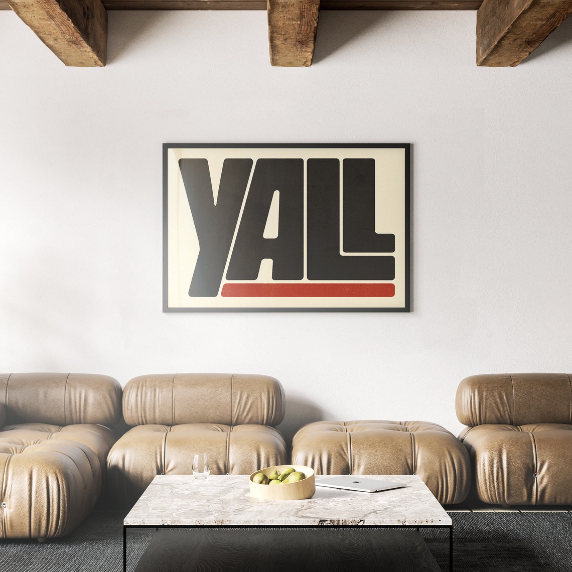 Yall Bold Black Blocks Red Bar Cream Modern Rustic Typography Print - Image 3