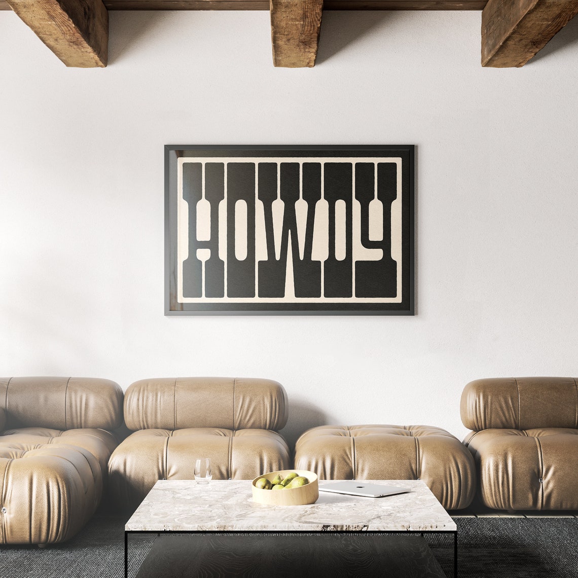 Howdy Black Cream Western Block Letters Adobe Style Hallway Print - Image 2