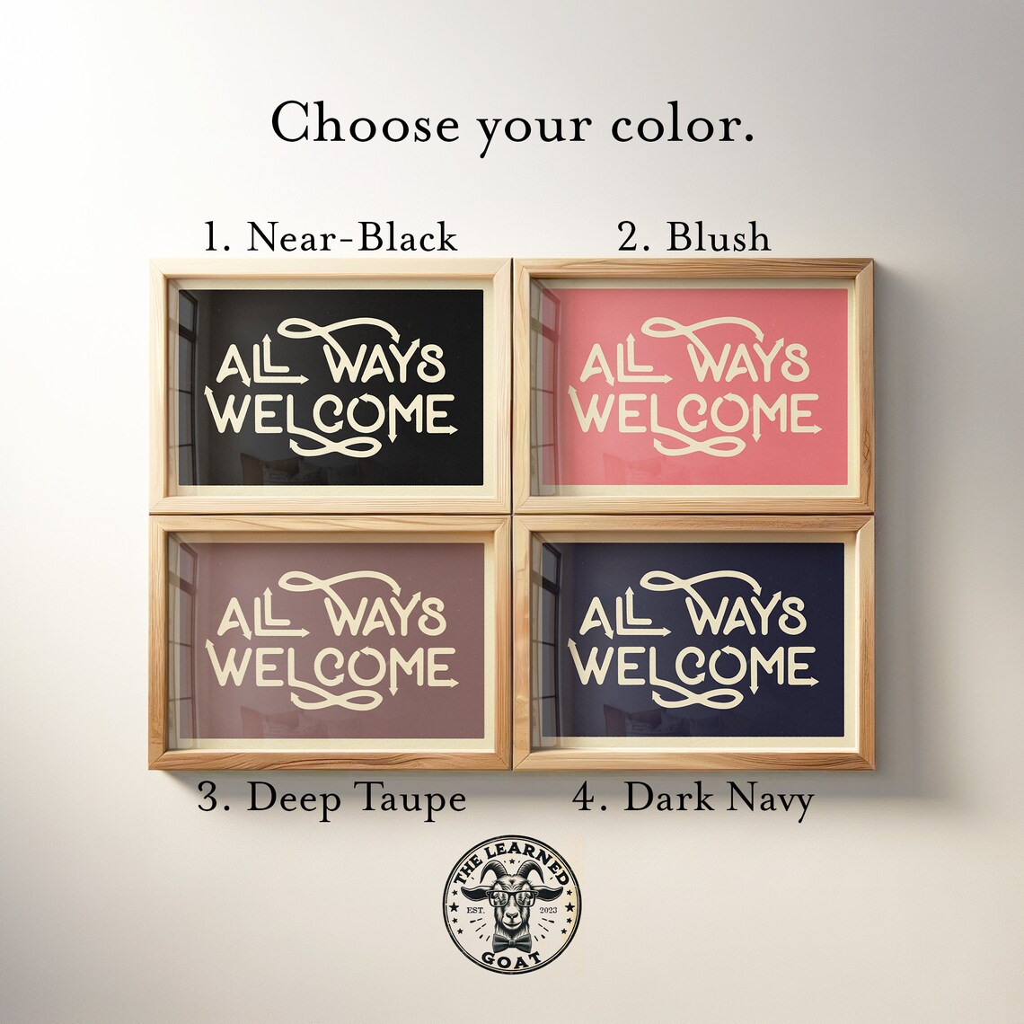 All Ways Welcome Hand Lettered Sign Black Cream Home Decor Poster - Image 4