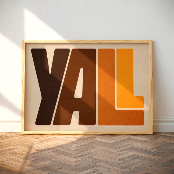 Instant Yall Typography Print Gift For Home 60s Wall Art Housewarming Gift Farmhouse Decor Mustard Yellow 70s Poster