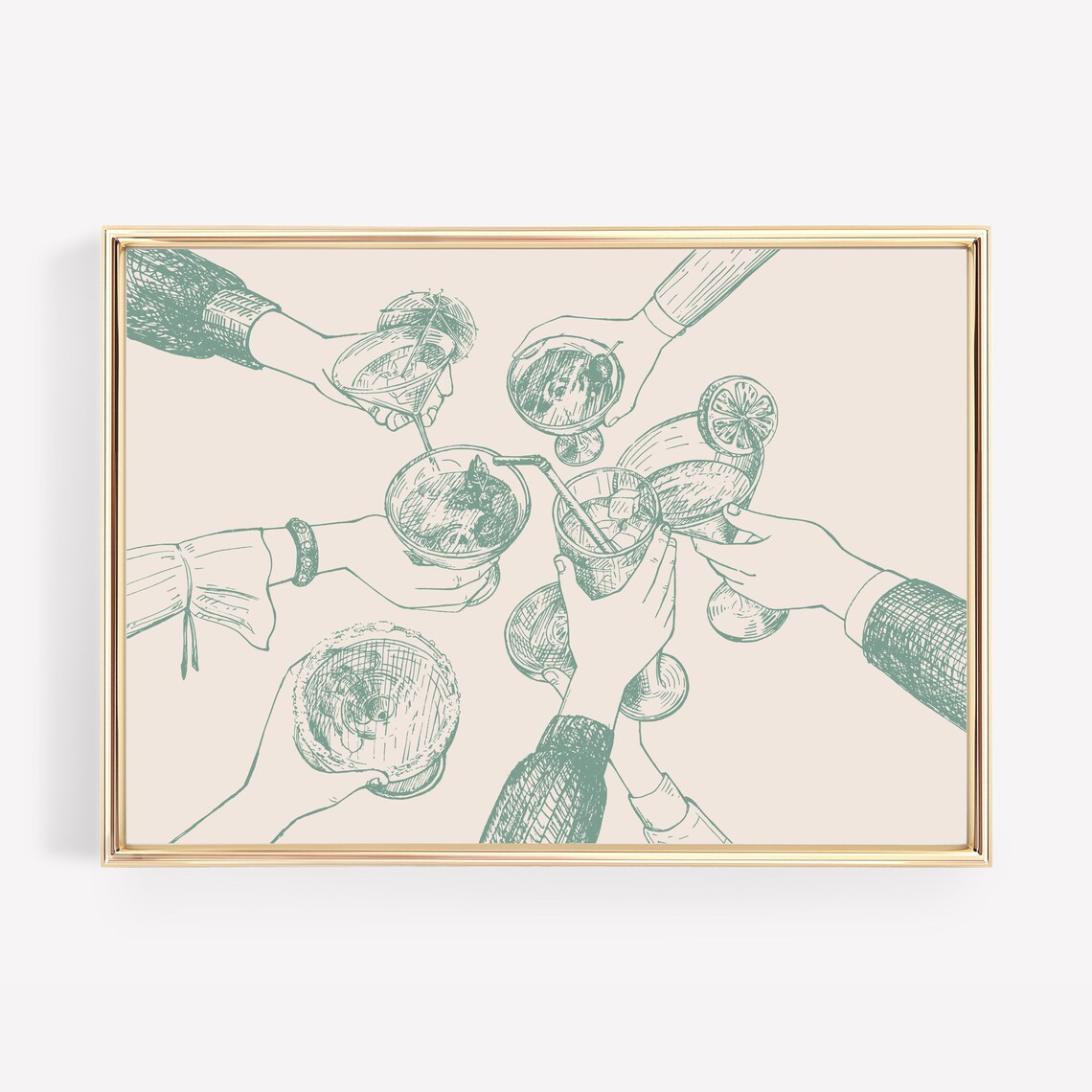 Cheers Print, Sage Green Minimalist Kitchen Art
