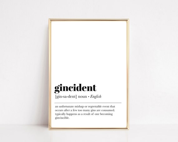 Kitchen Prints Gincident Definition Print Funny Definition Print Home Bar Wall Art Modern Bar Art Bar Cart Decor Art
