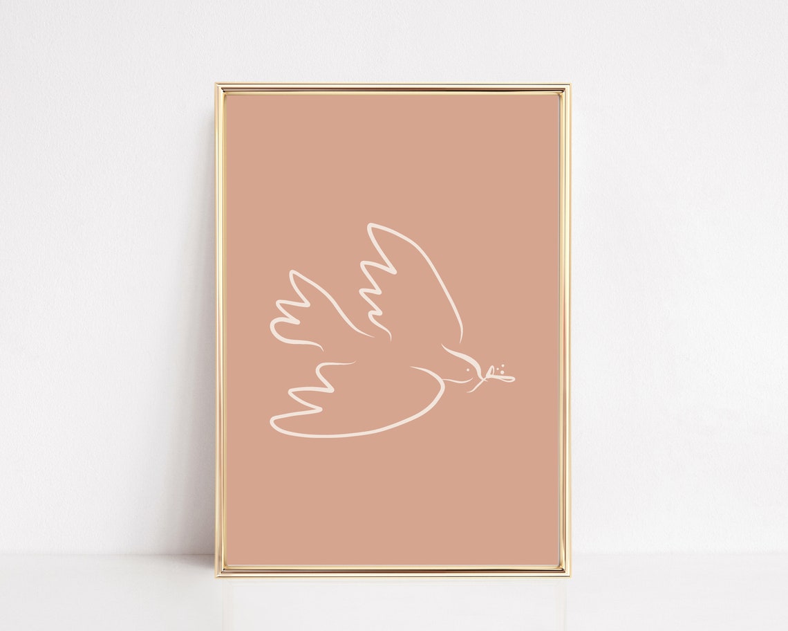 Pink Line Art Dove Peace Bird Picasso Style Modern Minimal Poster