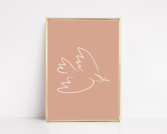 Pink Line Art Dove Peace Bird Picasso Style Modern Minimal Poster