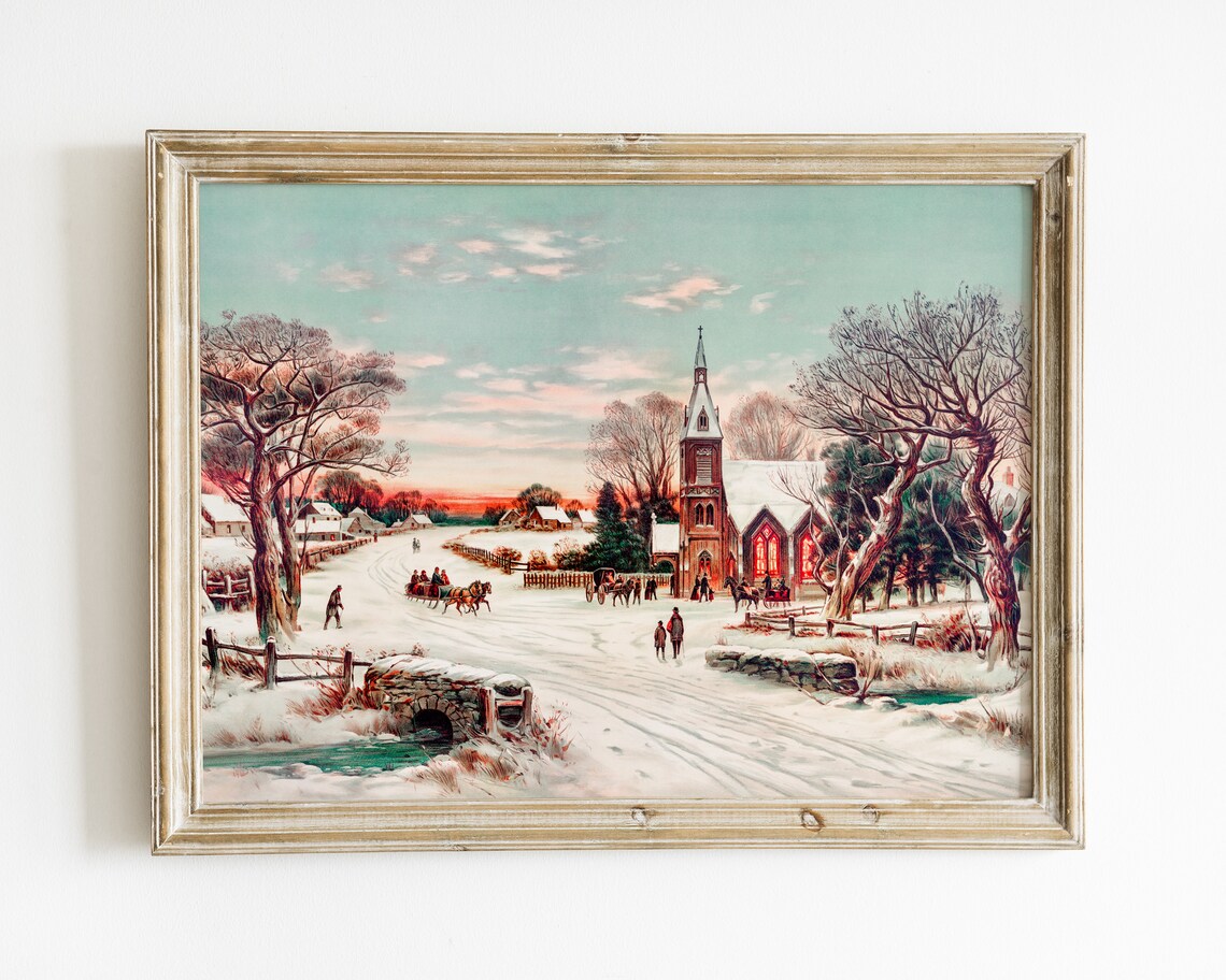 Vintage Christmas Holiday Wall Art Print