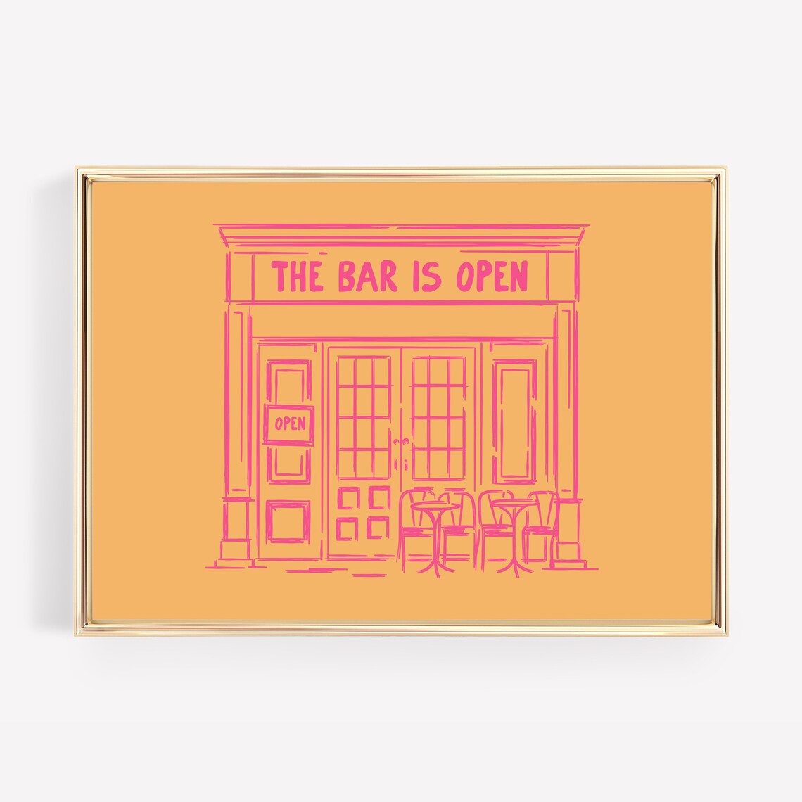 The Bar Is Open Orange Pink French Style Bar Storefront Art Print
