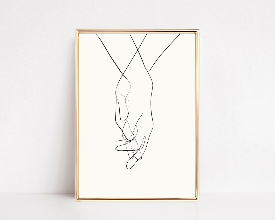 Holding Hands Line Art, Minimalist Contemporary Print
