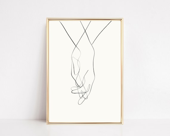 Holding Hands Line Art, Minimalist Contemporary Print
