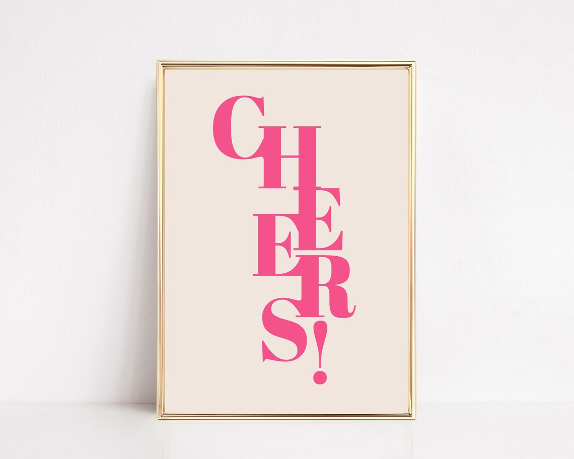 Cheers Pink Typography Poster For Bar Cart And Cocktail Decor