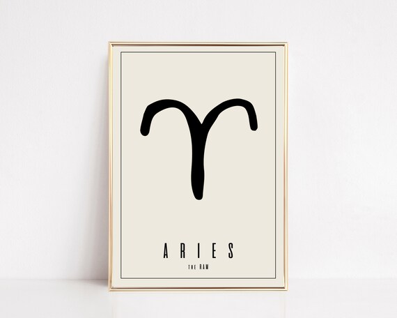 Aries Zodiac Symbol The Ram Cream Minimalist Astrology Sign Poster
