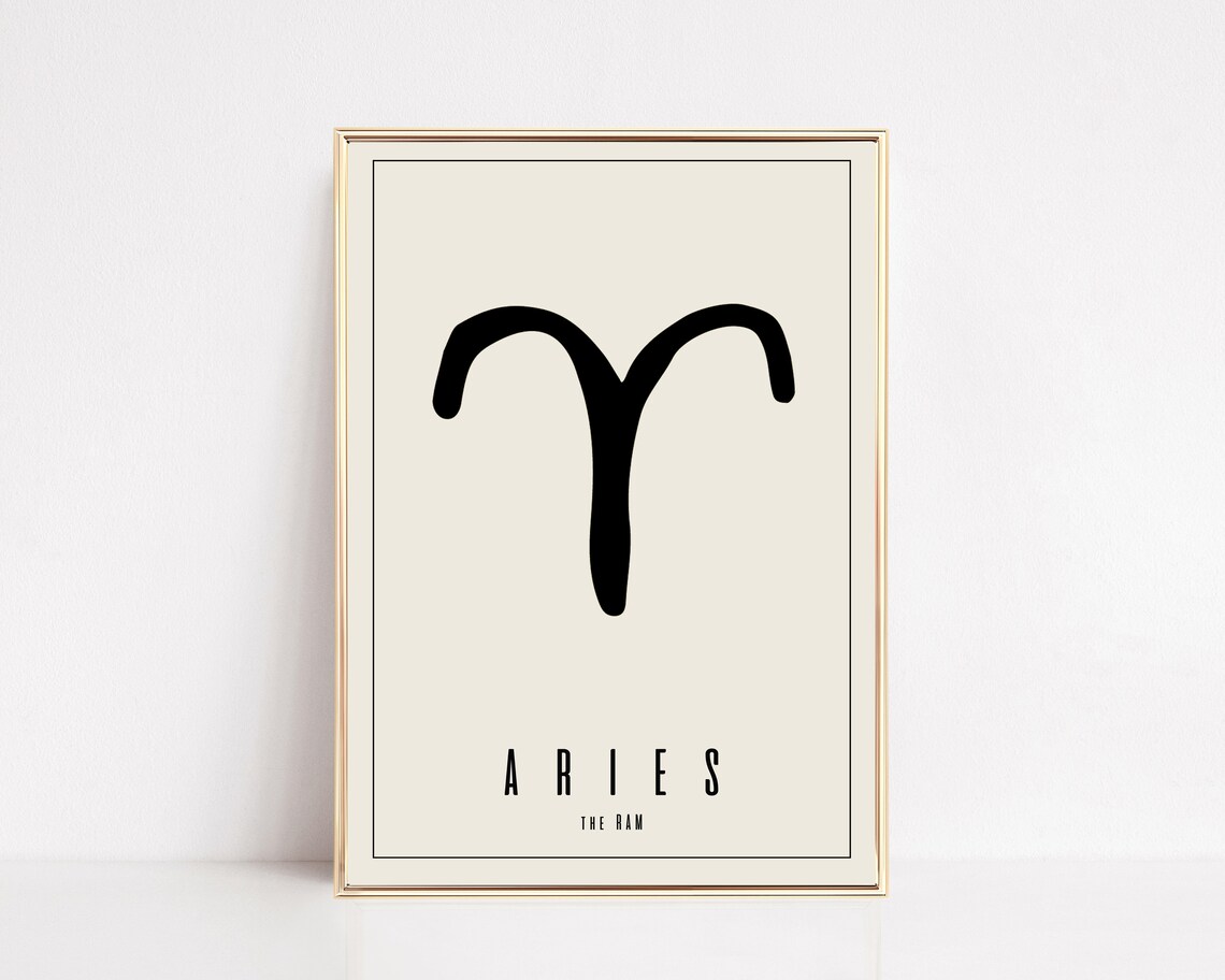 Aries Zodiac Symbol The Ram Cream Minimalist Astrology Sign Poster