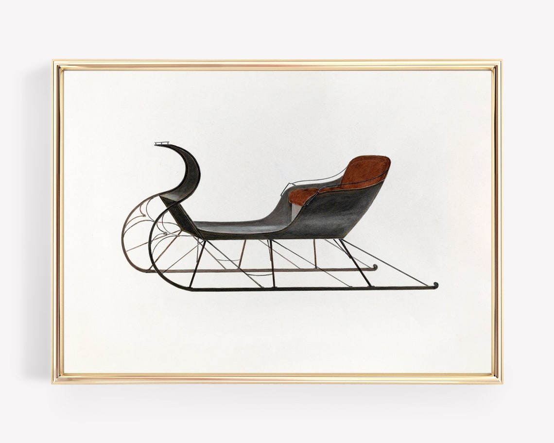 Antique One Horse Open Sleigh Illustration Winter Decor Poster