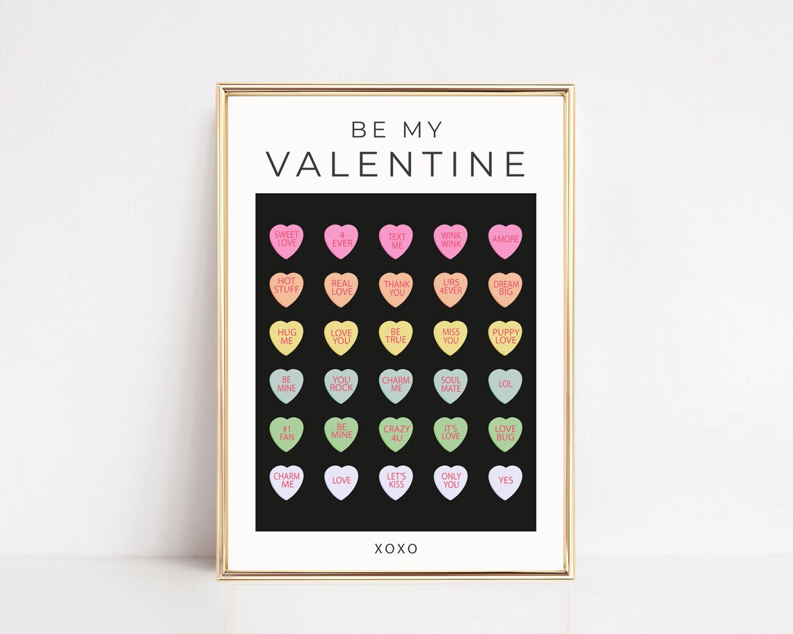 Be My Valentine Pastel Conversation Hearts Typography Poster