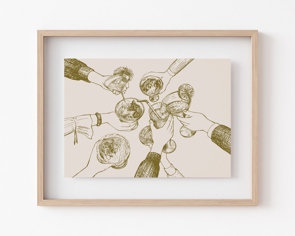 Olive Green Cocktail Toast Sketch Friends Cheers Wall Decor Poster - Image 2