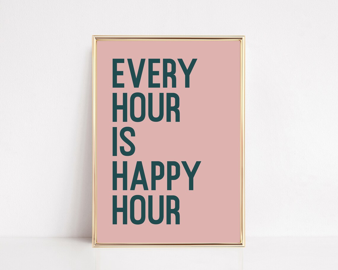 Happy Hour Sign, Trendy Bar Cart Wall Art - Image 2