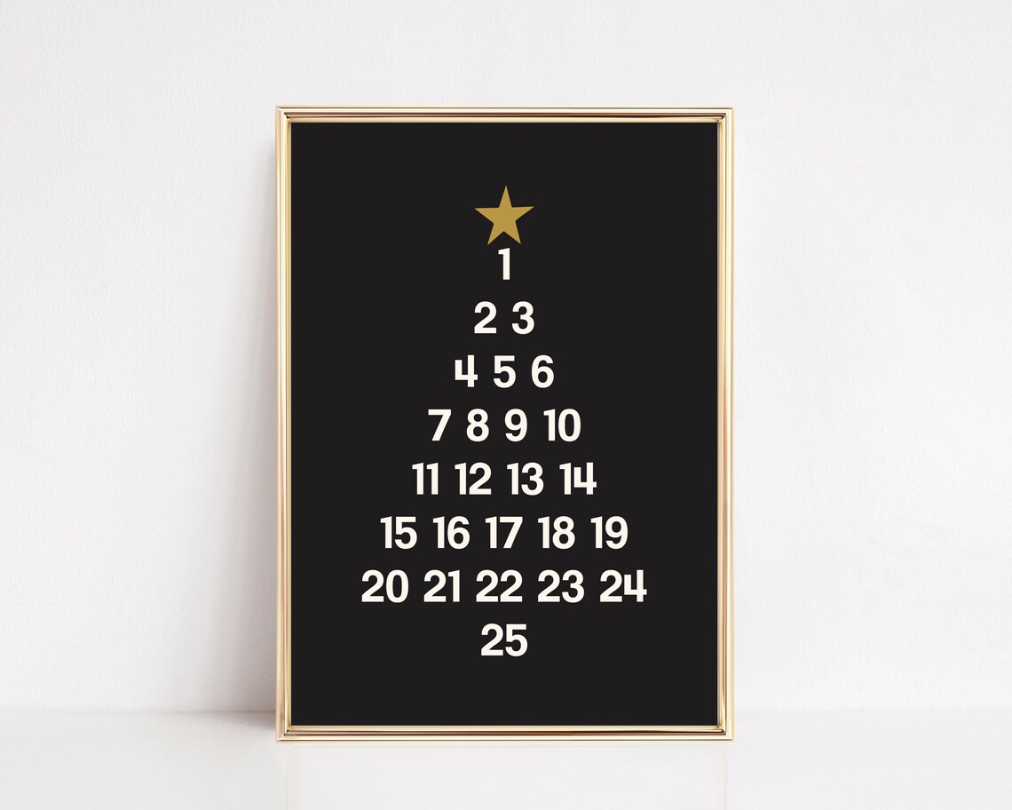 Christmas Countdown 1 to 25 Tree Advent Calendar Print for Holiday Wall Decor