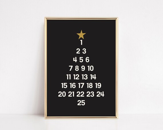 Christmas Countdown 1 to 25 Tree Advent Calendar Print for Holiday Wall Decor