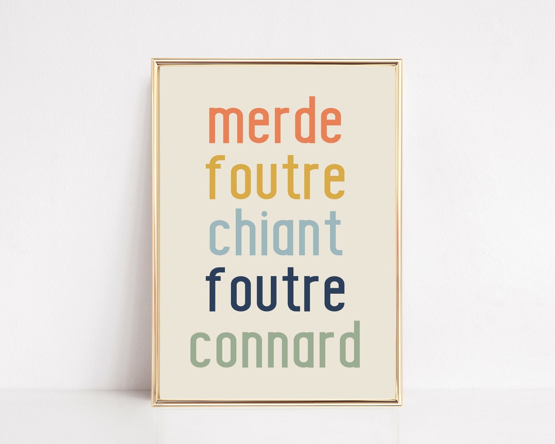 Fun French Swear Words Colorful Typography Modern Style Poster