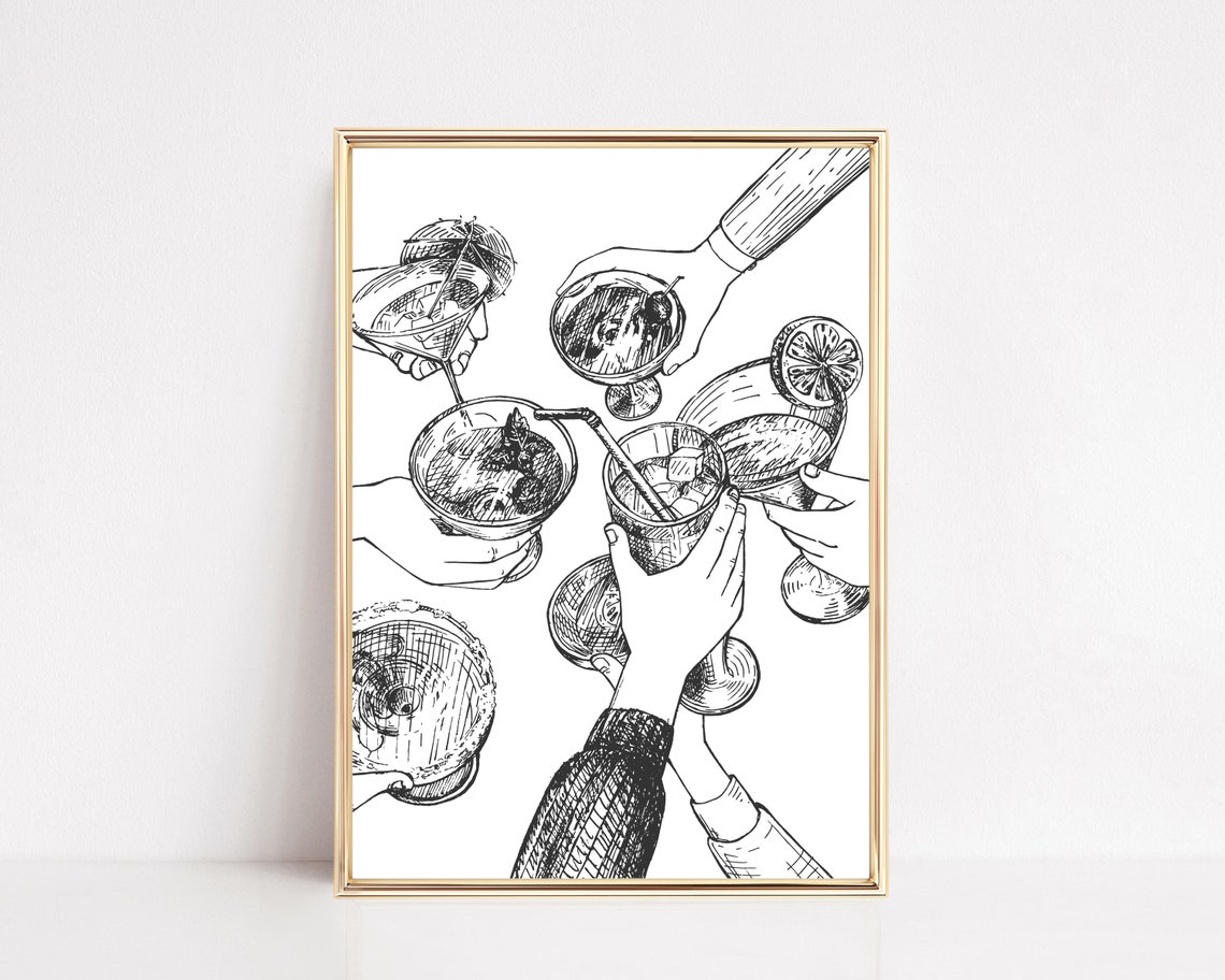 Cheers Bar Cart Decor Art Print, Trendy