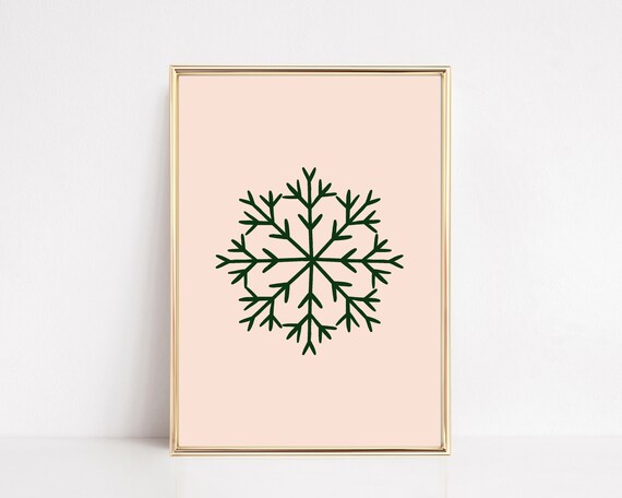Green Snowflake Blush Pink Minimalist Christmas Winter Art Poster