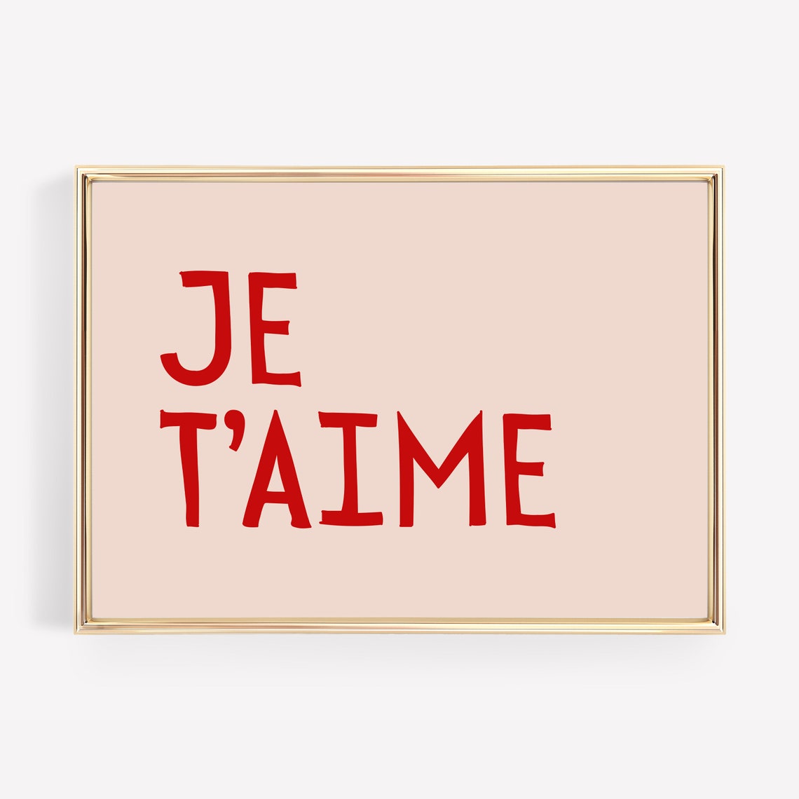 Je T'aime Red Hand Drawn Letters Blush Pink French Quote Poster