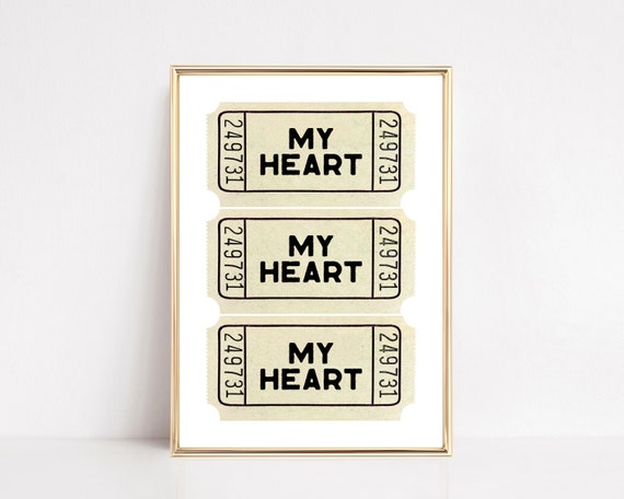 Valentines Gift For Him Heart Ticket Print Trendy Wall Art Valentines Day Decor Valentines Wall Art Print