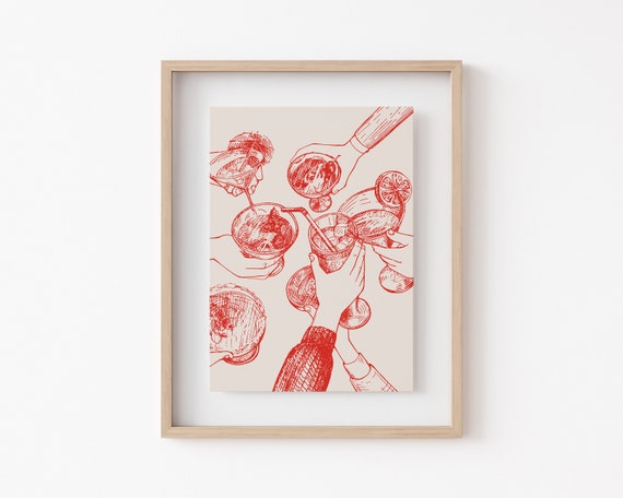 Cocktail Cheers Retro Bar Cart Art Print