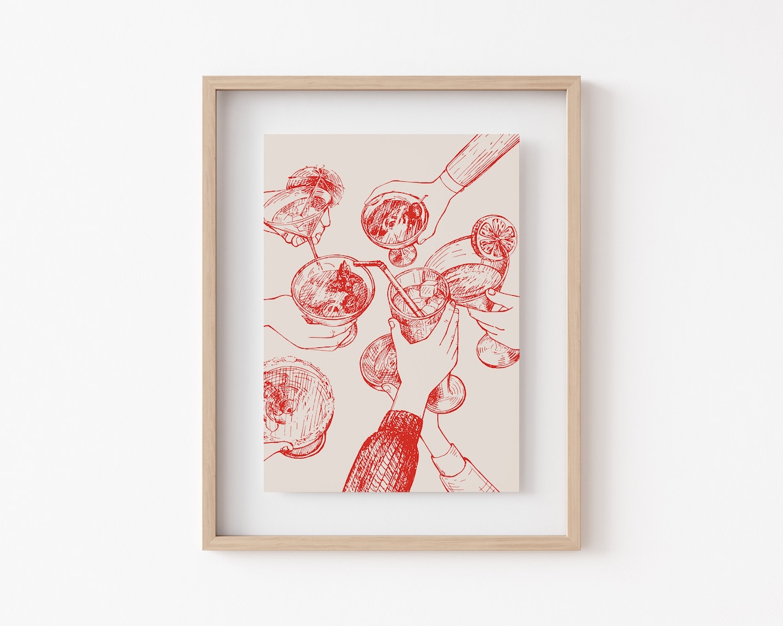 Cocktail Cheers Retro Bar Cart Art Print