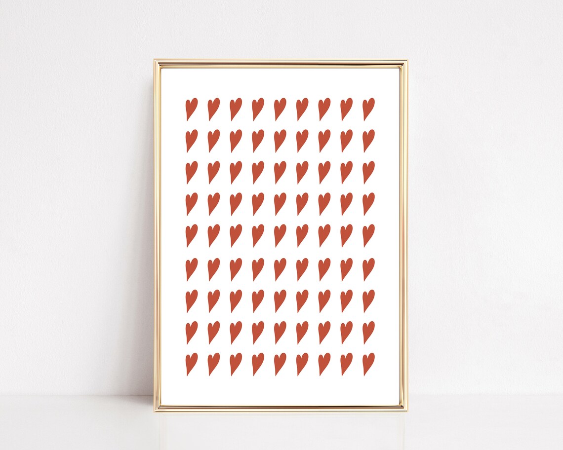 Cute Red Heart Grid Minimal Pattern Valentines Love Decor Wall Art
