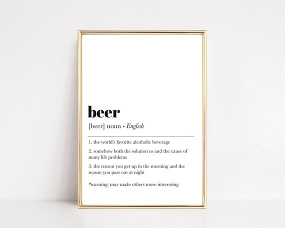 Beer Definition Art Print, Bar Cart Decor