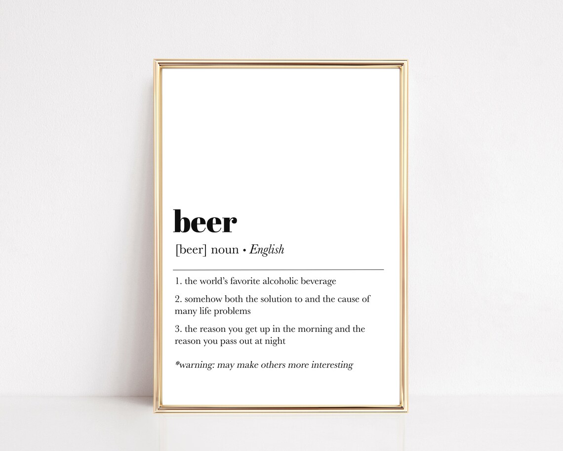 Beer Definition Art Print, Bar Cart Decor