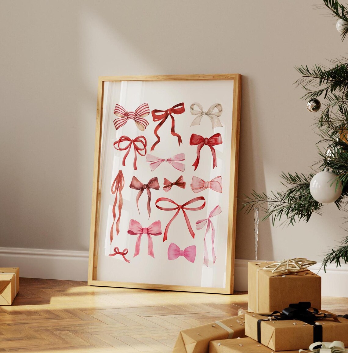 Christmas Bows Classic Christmas Decor Art Print - Image 2