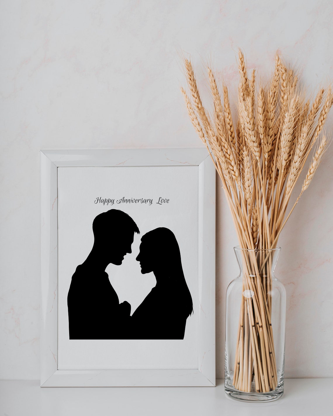 Happy Anniversary Love Couple Silhouette Black Portrait Poster