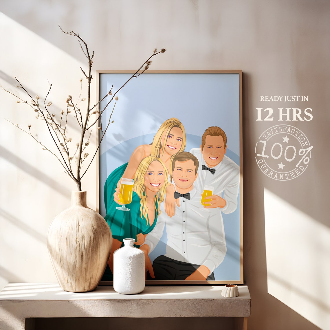 Cheers Four Happy Friends Beer Toast Celebration Vector Poster