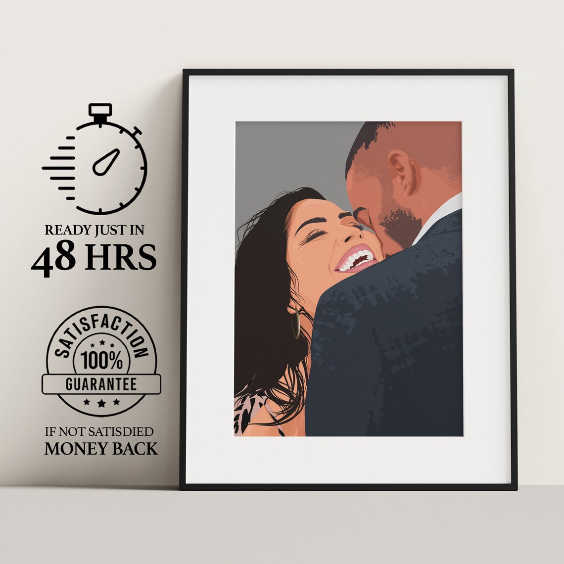 Custom Romantic Couple Embrace Illustration Faceless Love Poster