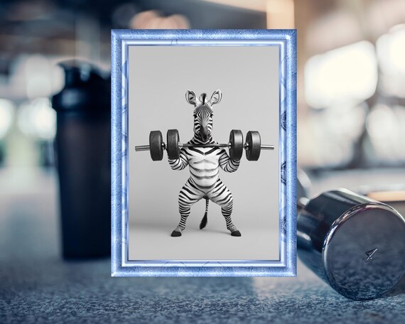 Zebra Lifting a Barbell Funny Gym Workout Black and White Poster