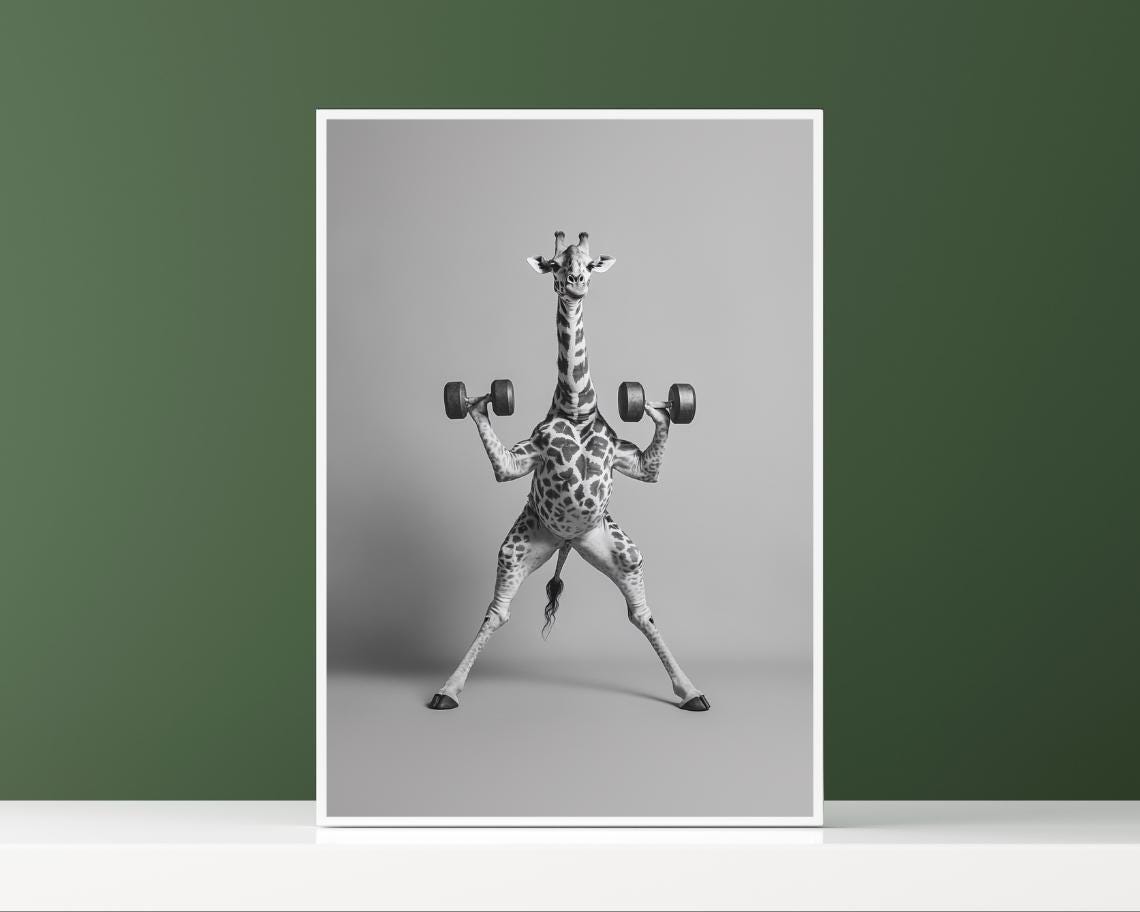 Funny Giraffe Lifting Dumbbells Gym Workout Humorous Animal Poster - Image 2