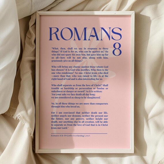 Romans 8 Gods Everlasting Love Bible Verse Blush Pink Scripture Poster